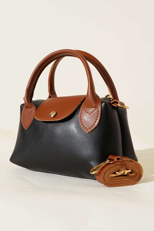 Fermuarlı Çıtçıtlı Çanta Siyah Taba