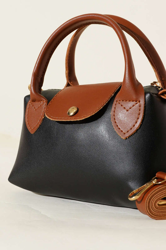 Zipper and Snap Closure Bag, Black and Tan