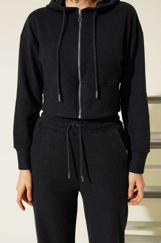 Anthracite Zip-Up Crop Two-Piece Set