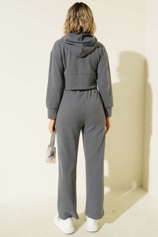 Zip-up Crop Two-Piece Set Grey