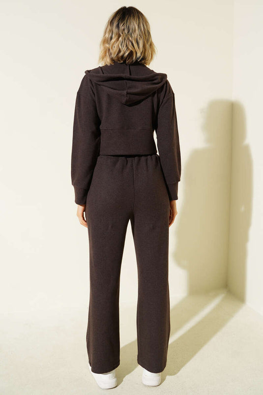 Zip-up Crop Two-Piece Set, Coffee