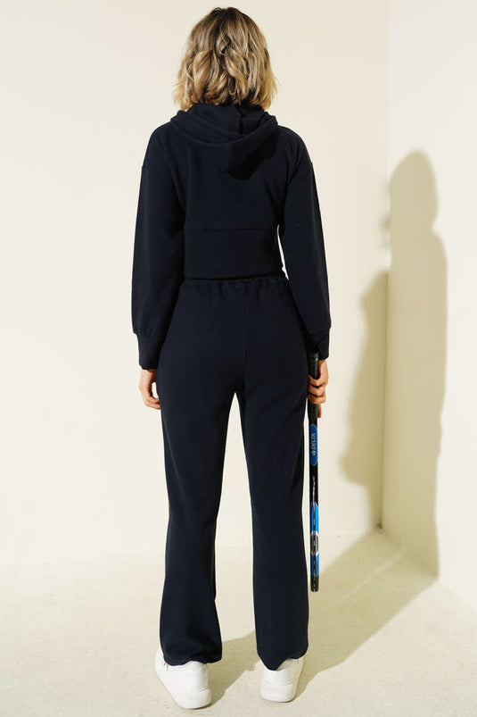 Fermuarlı Crop İkili Takım Lacivert