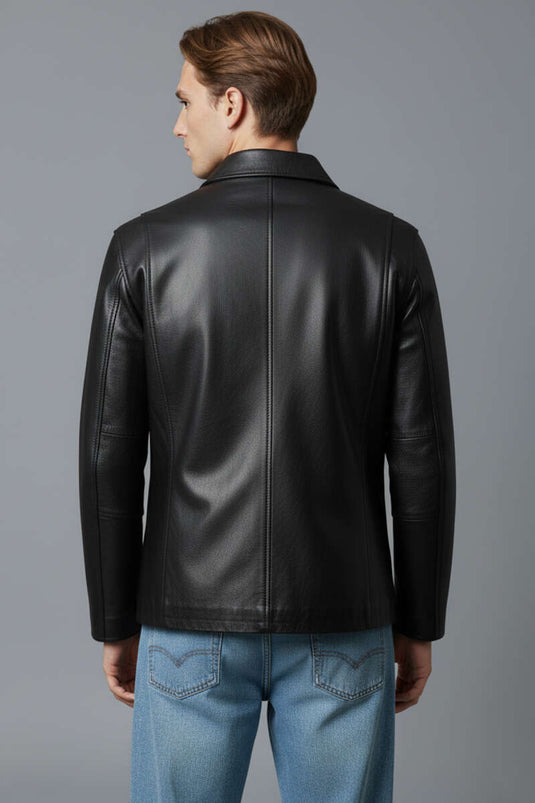 Fermuarlı Deri Erkek Mont Siyah