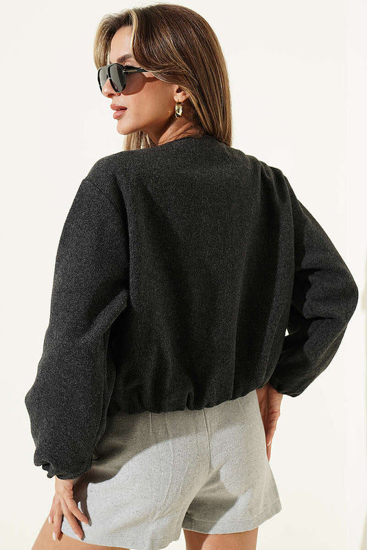 Manteau En Laine À Détail Zippé Anthracite