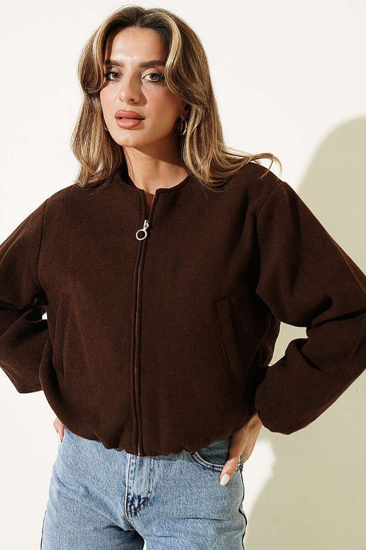Zippered Detail Wool Coat In Coffee