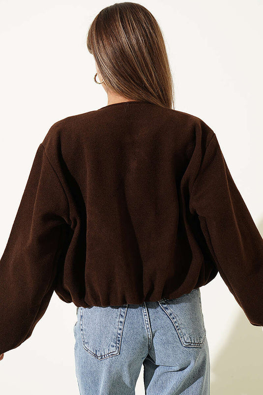 Zippered Detail Wool Coat In Coffee