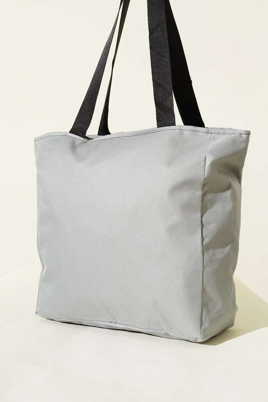 Grey Flat Shoulder Bag with Zipper