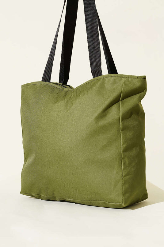 Flat Shoulder Bag with Zipper, Khaki