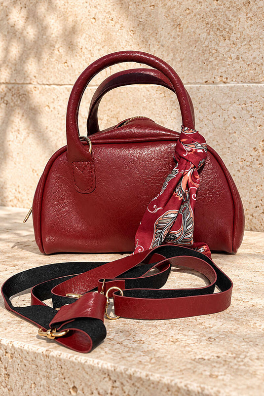 Zippered Scarf Detail Bag Burgundy