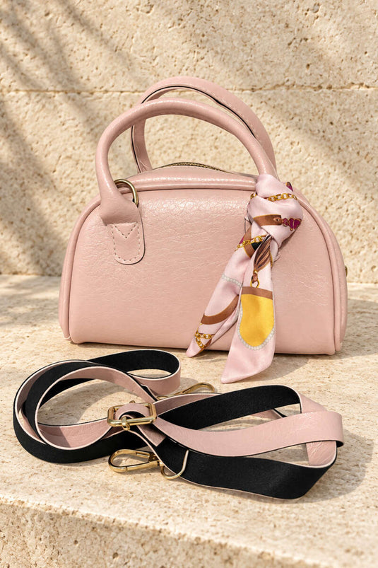 Zippered Scarf Detail Bag In Powder Pink
