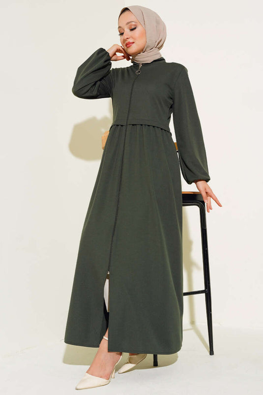 Abaya Col Zippé Kaki