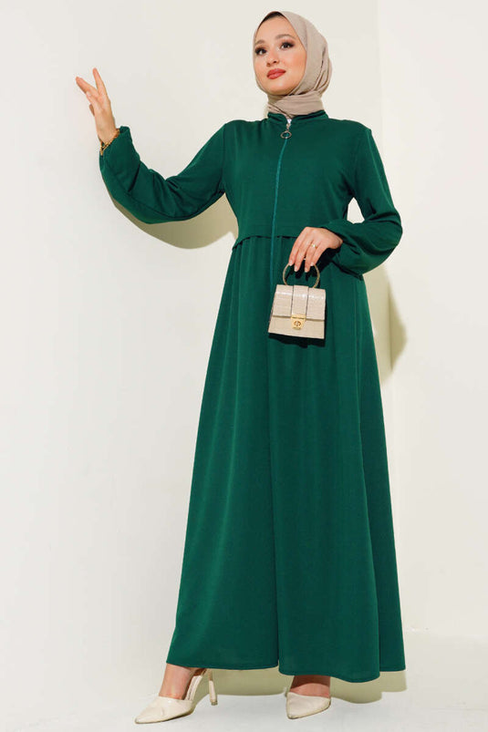 Abaya Col Zippé Émeraude