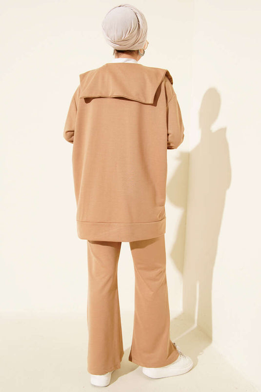 Ensemble deux pièces à fermeture éclair et deux fils, couleur latte