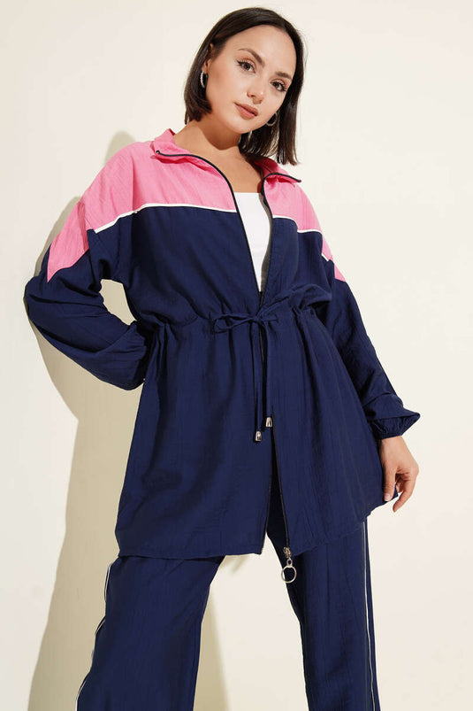 Zippered Rope Detailed Two-Piece Suit Navy Blue