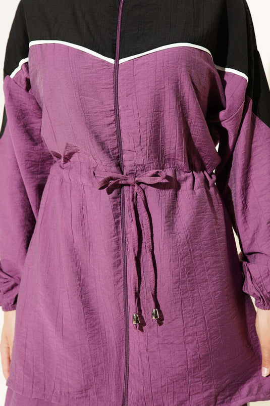 بدلة مكونة من قطعتين بسحاب وحبل مفصل باللون الأرجواني