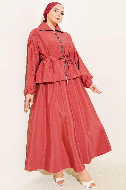 Ensemble parachute avec jupe à ceinture corde et fermeture éclair, corail