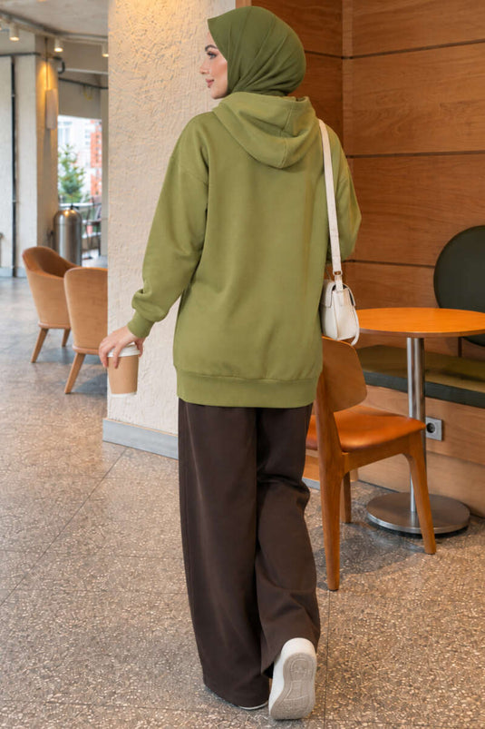 Mintgroene Hoodie Met Ritssluiting En Kangaroezakken