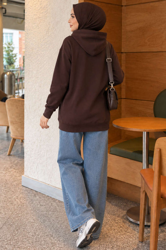 Bruine Hoodie Met Rits En Kangaroezakken