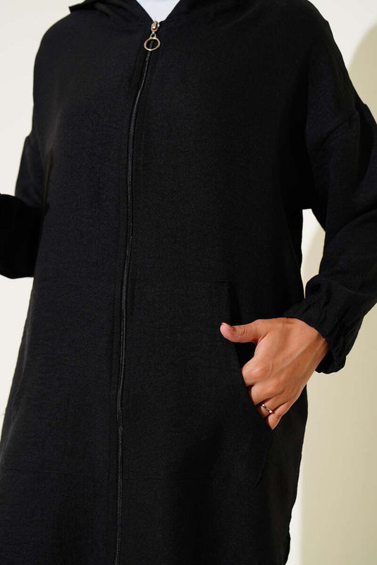 Ensemble basique à deux pièces avec capuche et fermeture éclair noir