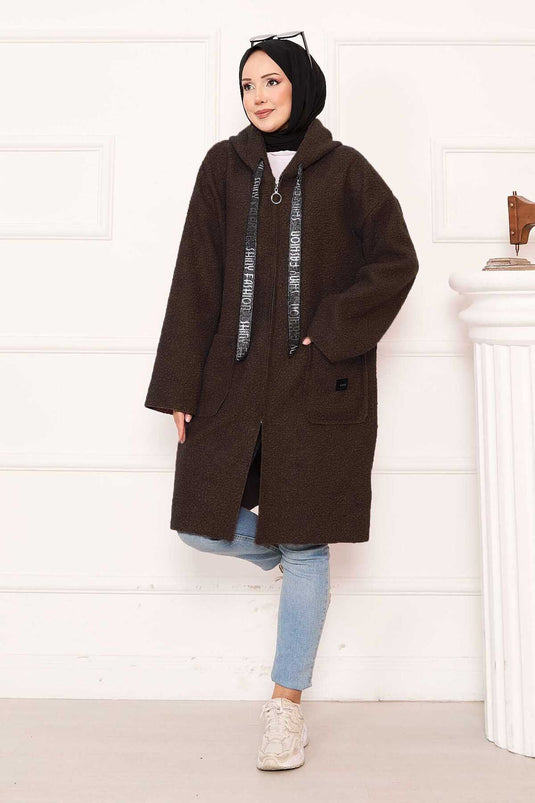 Casquette à capuche zippée Boucle Café