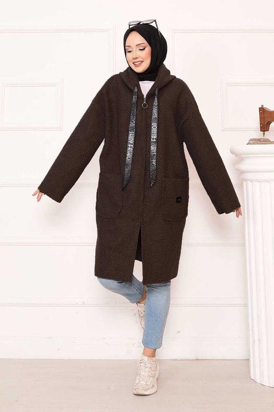 Casquette à capuche zippée Boucle Café