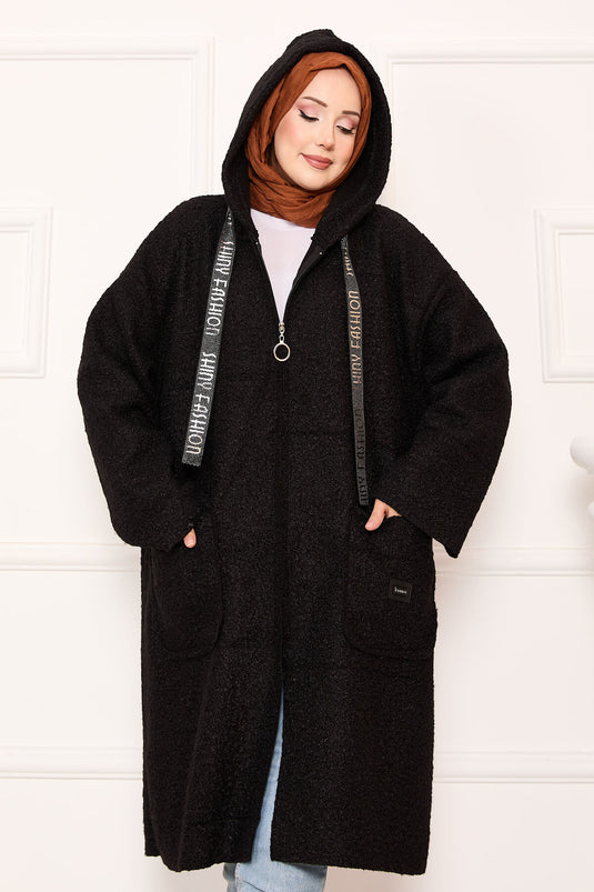 عباءة بغطاء رأس وسحاب باللون الأسود
