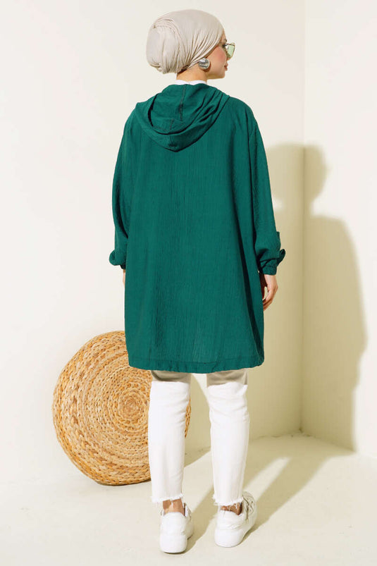 Casquette décontractée à capuche zippée émeraude