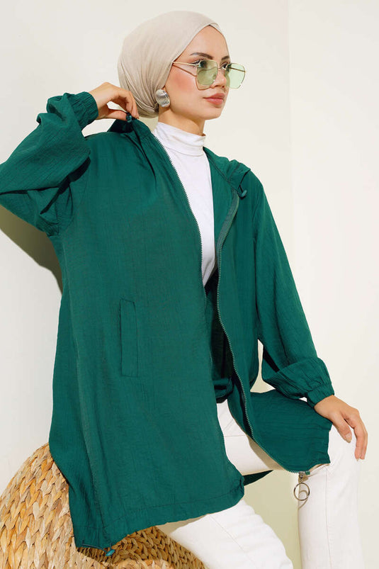 Casquette décontractée à capuche zippée émeraude