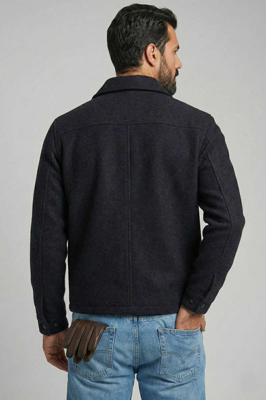 Fermuarlı Kaşe Erkek Ceket Siyah