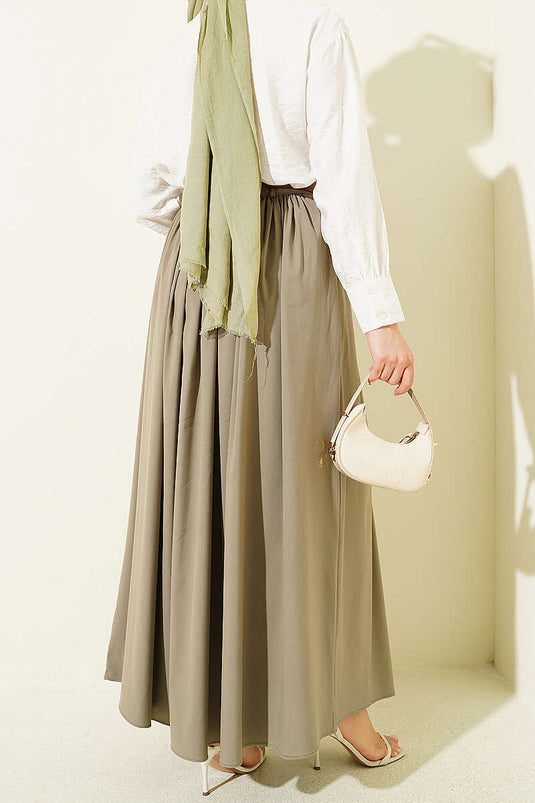 Zipped Belted Gathered Skirt in Pistachio Green