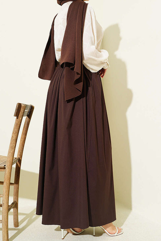 Zippered Belted Gathered Skirt Brown
