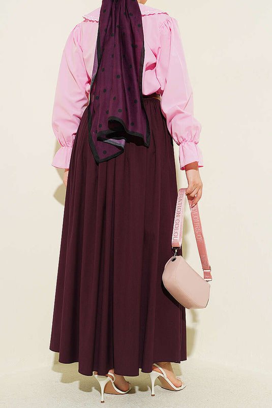Zippered Belted Gathered Skirt Plum