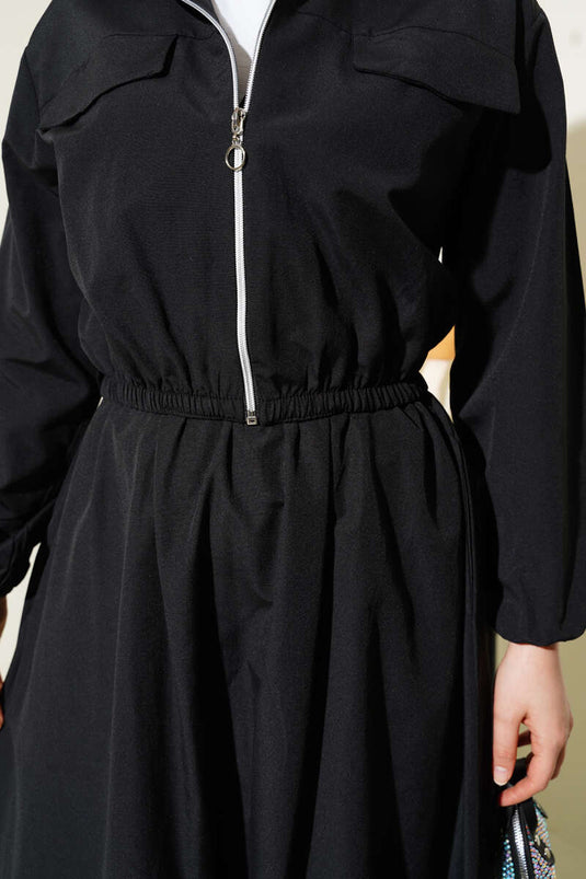 Tailleur jupe veste courte zippée noir