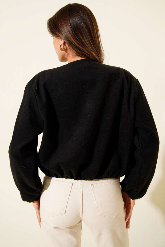 Short Zip-Up Cashmere Bomber Jacket, Black