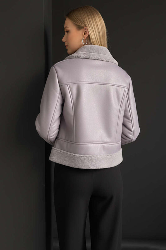 Veste courte grise à fermeture éclair