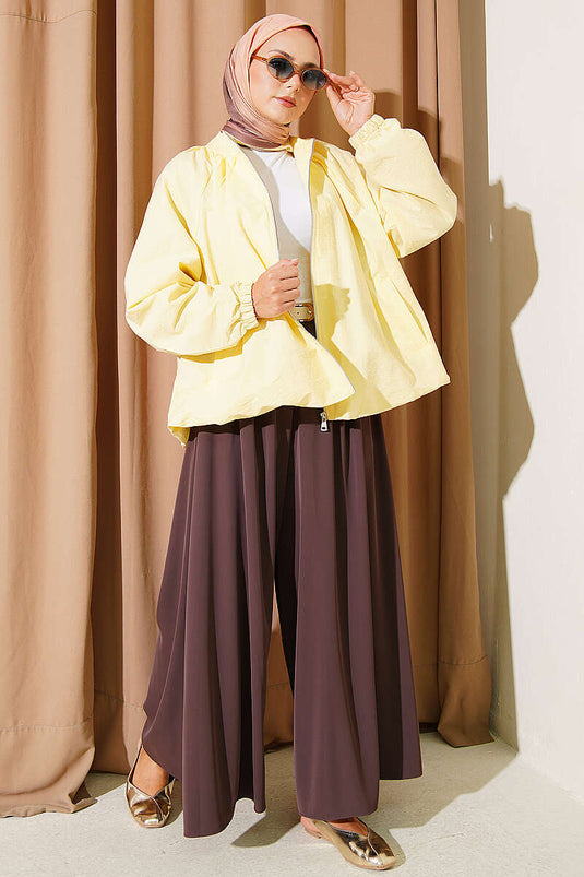 Fermuarlı Kısa Paraşüt Ceket Sarı