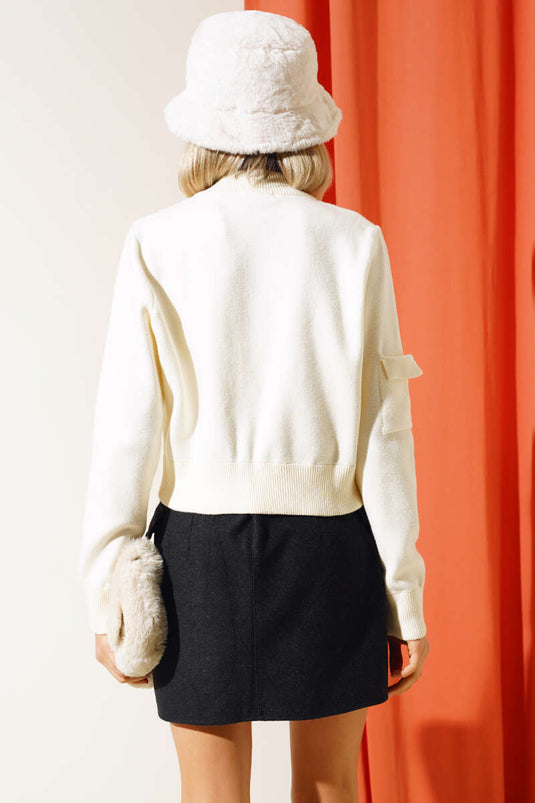 Gilet court zippé en maille couleur os