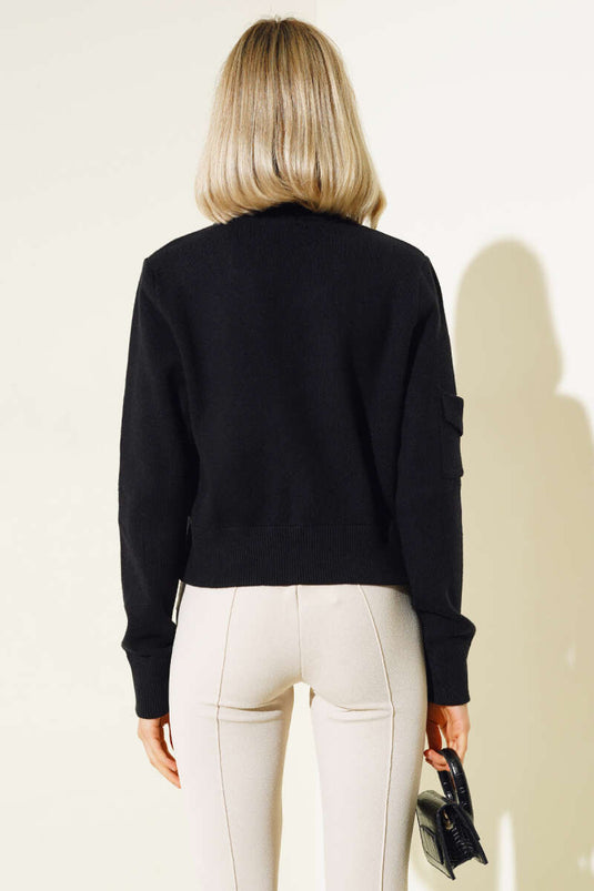 Gilet court en maille noir à fermeture éclair