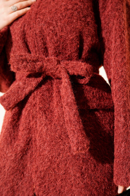 Giacca in feltro bordeaux con cerniera e cintura