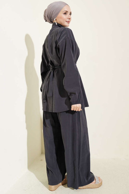 Ensemble double en modal avec ceinture zippée, couleur fumée