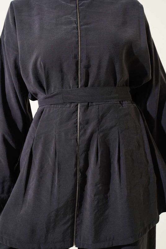 Ensemble double en modal avec ceinture zippée, couleur fumée