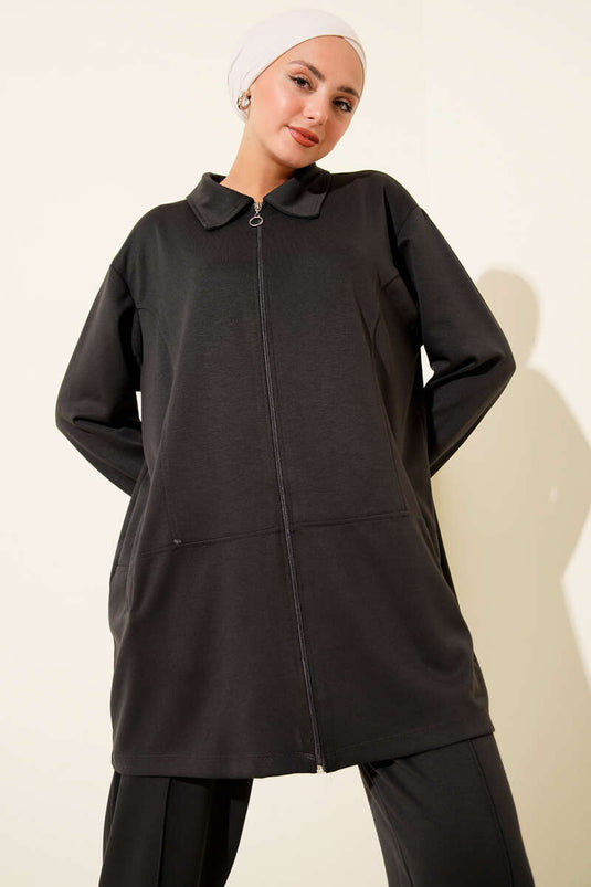 Fermuarlı Loyşa Cepli İkili Takım Füme