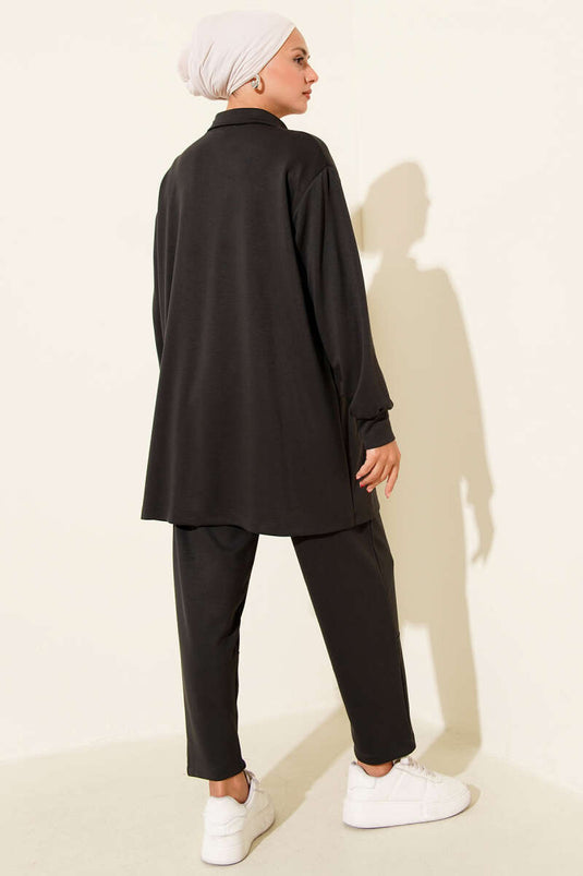 Fermuarlı Loyşa Cepli İkili Takım Füme