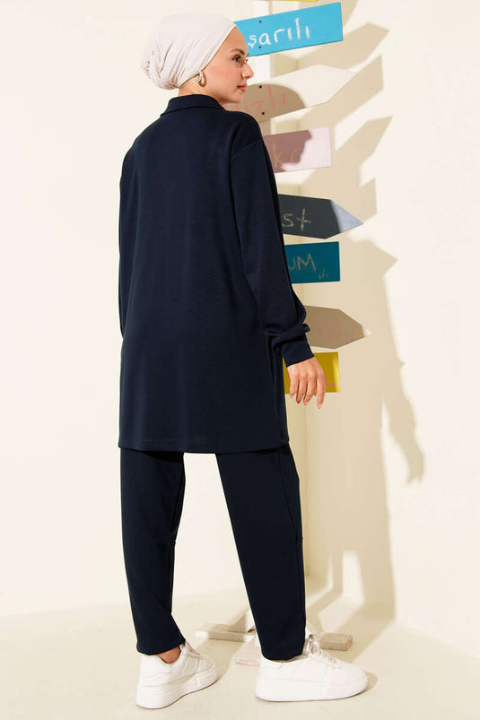 Costume deux pièces à poches zippées Loysha bleu marine