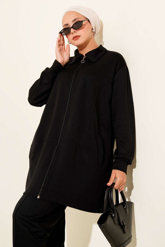 Loysha Pocket Zweiteiliger Anzug mit Reißverschluss in Schwarz