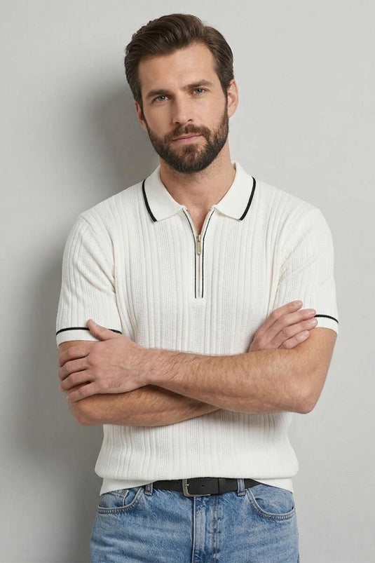 T-shirt mercerisé blanc avec fermeture éclair
