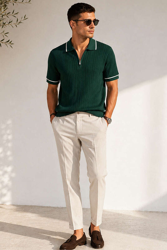 Zippered Mercerized T-shirt Olive Green