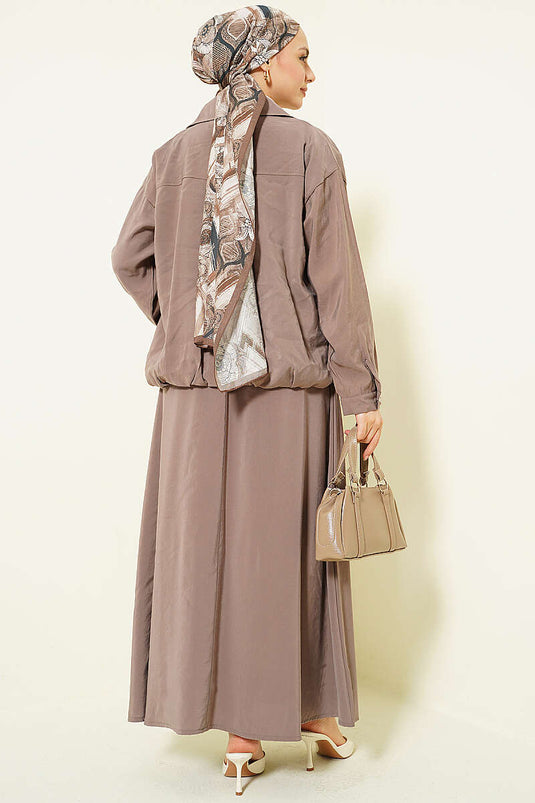 Completo Due Pezzi con Gonna in Modal e Zip, Colore Vison