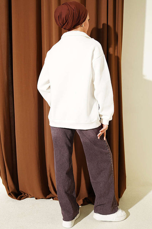 Ecru Zip-Up Sweatshirt Met NYC Borduring