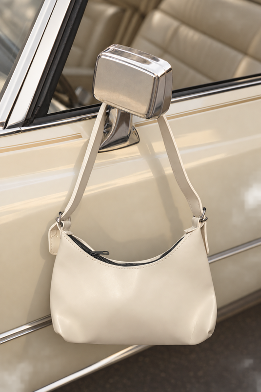 Bolso De Hombro Ovalado Con Cremallera Color Crema